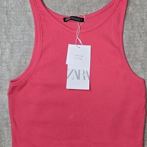 Zara Orange Fitted Crop Tank Top